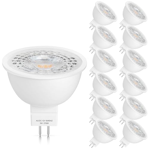 Mlambert 12 Pack MR16 LED Bulbs 50W Halogen Equivalent 2700K Warm White 5W GU5.3 MR16 12V Spotlight Bulb Non-Dimmable 45 Beam Angle for Landscape