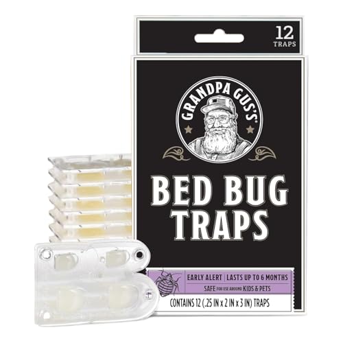 Grandpa Guss Bed Bug Trap - Glue Traps for Mattress Home and Travel - Early Detection Patented Crush-Proof Design Non-Toxic Lasts Up to 6 Months Pack of 12