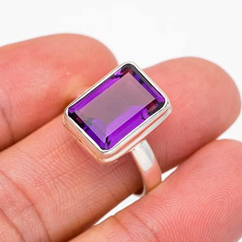 StarGems Natural Amethyst Handmade 925 Sterling Silver Ring 6.75 E3531-6.75
