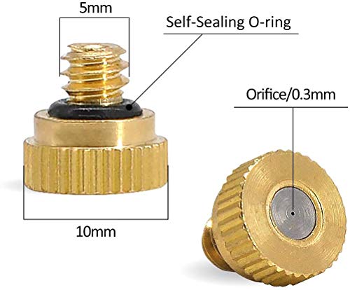 Awpeye 50PCS Brass Misting Nozzles for Outdoor Cooling System 0.012" Orifice (0.3 mm) 10/24 UNC