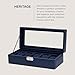 WOLF Heritage 5-Piece Watch Box, Navy - Features Five Watch Compartments, Faux Leather Exterior & Ultra-Suede Lining
