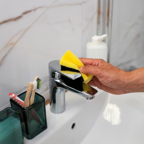 Image of DecorRack 80 Count Non-Scratch Cleaning Scrub Sponges, Dual-Sided Heavy Duty Kitchen Sponges for Dishes, Cleaning Household, Bathroom, Car Wash - Yellow (Pack of 160)
