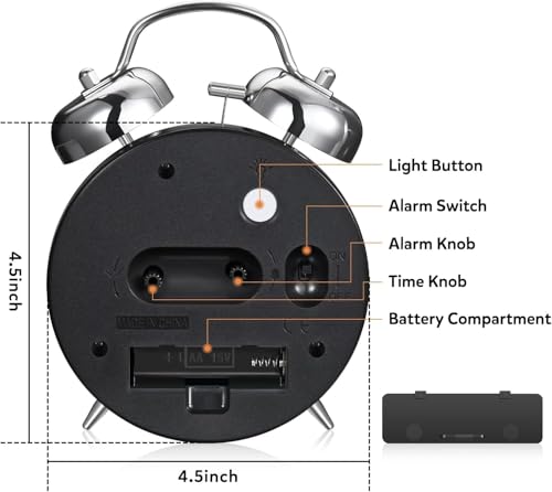 Image of HOME SKILL Alarm Clock for Heavy Sleepers Loud Clock for Adults, Table Clock with Backlight Alarm Clocks for Students Decoration Bedroom /Office (Silver Metal)