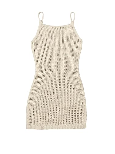 COZYEASE Girls' Plain Crochet Cover Up Cami Dress Sleeveless Cover Up Without Bikini