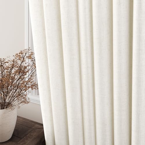 Image of Extra Wide 100 Inch Linen Grommet Curtains for Living Room Cream Sliding Glass Door Curtain Neutral Farmhouse Light Filtering Decor Semi Sheer Privacy Window Drapes 100x90 2 Panels Set Natural Ivory