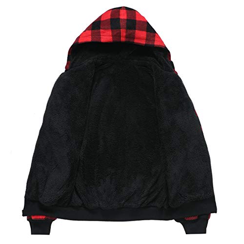 ZENTHACE Men's Thicken Sherpa Lined Checkered Flannel Hoodie Shirt Jacket3
