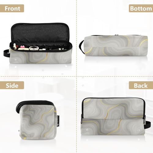Estuche de viaje 2 en 1 para planchas y rizadores con almohadilla resistente al calor, portátil para herramientas calientes, moldeador de cabello, esencial de viaje blanco gris con vetas doradas miniatura 5