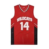 AMORTW Mens Wildcats High School 14 Troy Bolton Jersey 8 Chad Danforth Basketball Jersey for 90s Hiphop Party Costume (X-Large, 14 Bolton red)