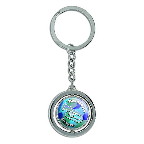 GRAPHICS & MORE Baritone Player Band Instrument Brass Spinning Round Metal Key Chain Keychain Ring