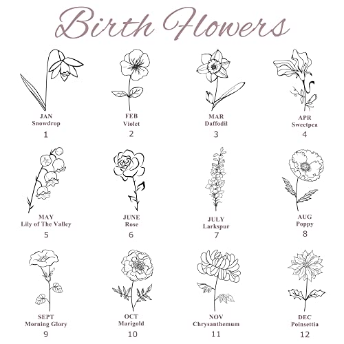 Anavia Personalized Birth Month Flowers Necklace, Personalized Engraved Floral Bar Necklace, Customized Birthday Gifts Love Jewelry Mom Sister Friends Family Couple Long Distance (Silver) #TOP2