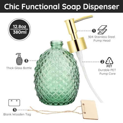 Image of Segbeauty Vintage Soap Dispenser, 2 Packs 12.8oz Modern Home Decor Glass Pump Bottle Refillable, 380ml Empty Shower Bottles Bathroom Soap Dispenser Set Dish and Hand Soap Dispenser for Kitchen