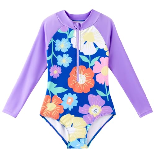 Angel season Girls Long Sleeve Swimsuit with Front Zipper and One Piece Rash Guard Bathing Suit Bundle3