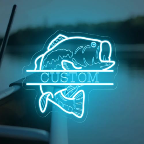 Image of Custom Fishing Neon Signs for Wall Fish Neon Light with Personalized Name Custom Fish LED Signs USB Powered Fisher Light Up Sign for Man Cave Bedroom Wall Decoration Gift for Fishing Enthusiast