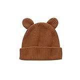 Hadetoto Cotton Baby Beanie Winter Knitted Hat with Bear Ear for Infant Toddler Boys Girls Soft Warm Skull Cap (US, Age, 0 Months, 6 Months, Brown)