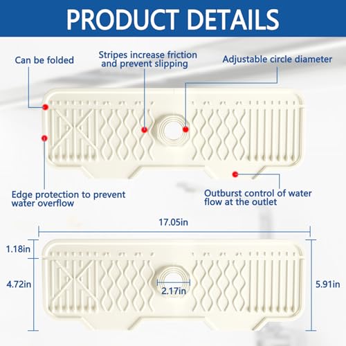 Image of Silicone Sink Mat Splash Guard-17 inch x 6'' Sink Splash Guard,Kitchen Sink Accessories fit for Countertop, Bathroom,Farmhouse,RV by EBIGIC (Off-white)