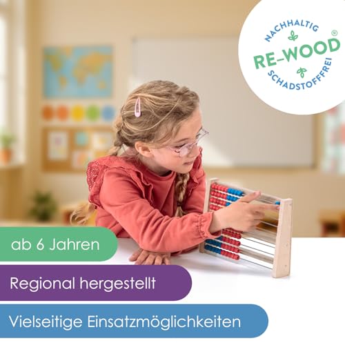 WISSNER® aktiv lernen - 100 er Rechenrahmen, ab 3 bis 99 Jahre , rot/blau - RE-Wood®