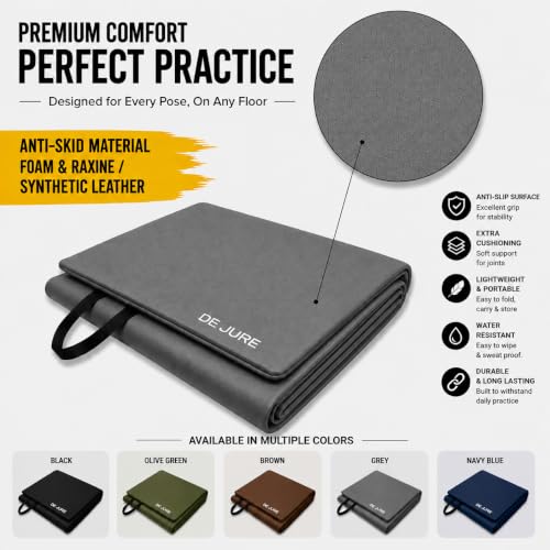 Image of De Jure Fitness PVC Leatherette Yoga Mat 10mm Thick | Non-Slip XL Exercise Mat | High-Density Cushioning | Odorless, Eco-Friendly & Sweat-Resistant | Home Gym Workout Mat | Grey - 10MM