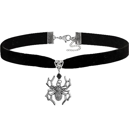 Cicod Gothic Black Velvet Choker Necklace for Women,Cameo Gote Choker Spider Choker Collar Necklace Vintage Goth Jewelry Halloween Black Widow Costume Accessories (Spider)