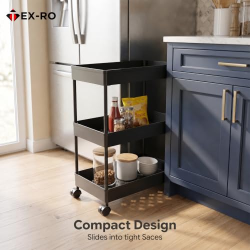 Image of TEX-RO Plastic Storage Rack for Bedroom | Shelf for Bedroom | Bathroom Storage Rack | Trolley for Kitchen Storage | Multipurpose Storage Rack (Black, 4 Layer)