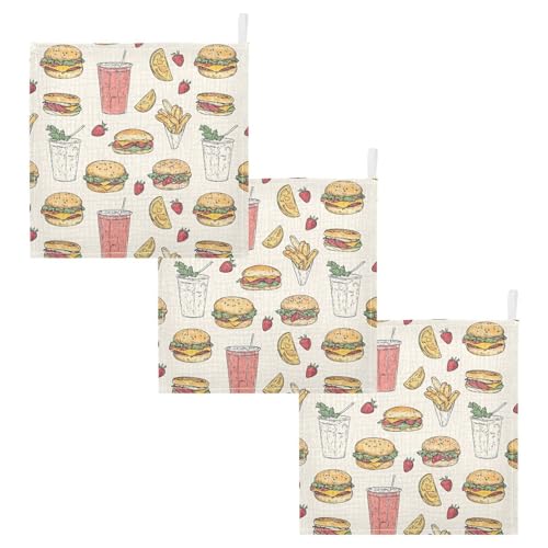vvfelixl Baby Muslin Washcloths Sketchy Hamburger Juice Baby Burp Cloths Cotton Babys Face Towel for Newborn Infants Boys Girls Soft and Absorbent 11.8 X 11.8 in, 3 Pack2