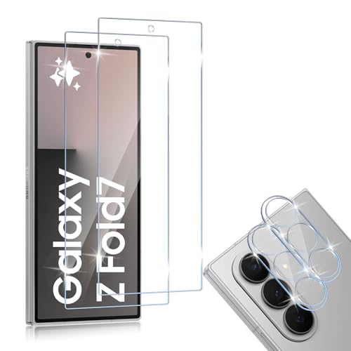 Screen Protector Compatibile con Samsung Galaxy Z Fold 7 5G 2 Pezzi Vetro Temperato + 2 Pellicola Fotocamera Senza Bolle Anti Graffio 9H Durezza Protettiva