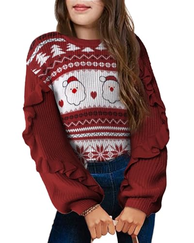 Arshiner Girls Round Neck Sweater Cute Knitted Christmas Winter Pullover Xmas Pattern 5-6 Years