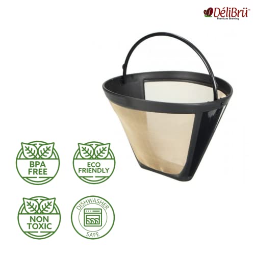 Gold Tone Delibru Cone Style Replacement Coffee Filter Basket For Cuisinart Coffee Maker - Size; Top : 4.12", Height : 3.18", Bottom : 2.12" #TOP5