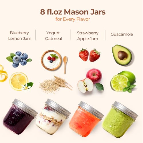 Image of ComSaf Wide Mouth Mason Jars with Lids 8 oz 6Pcs, Half Pint Small Mason Containers, Canning Jars for Jam, Jelly, Meal Prep, Overnight Oats, Yogurt Parfait, Shower Wedding Favors, DIY Candles Decor