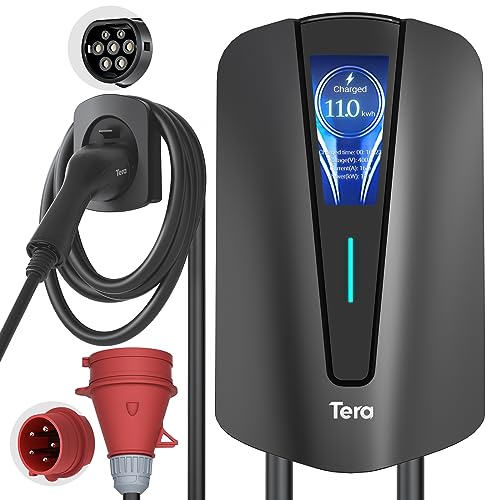 Tera EV Ladegerät 𝗧𝘆𝗽 𝟮 𝟭𝟭𝗞𝗪 Heim-Ladestation Wallbox Ladekabel Elektroauto mit Kabelhalterung Ladekabel 3-Phasig CEE Stecker 16A 400V Kabel für Elektrofahrzeuge und Plug-in-Hybrid-Autos, Q8