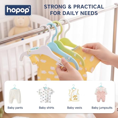 Image of Hopop Kids Hangers|Telescopic Adjustable Anti Slip Plastic Hanger for Baby & Kids Clothes |Extendable Hanger for Wardrobe|Baby Hangers for Kids Clothes Set| Multicolour (Pack of 12)