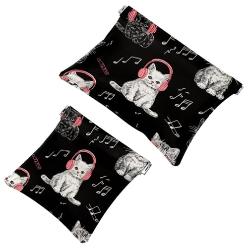 Simpatica borsa per cosmetici con testa di gatto con occhiali e fiocco impermeabile senza cerniera chiusura automatica mini custodia portatile da viaggio per cuffie e gioielli Multicolore 06