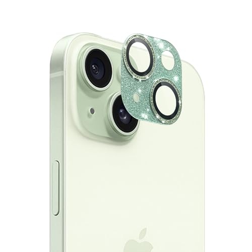iPhone 15/iPhone 15 Plus カメラ保護フィルム キラキラ アルミ合金 耐衝撃 Joolnカメラ保護カバー キズ防止 アイフォン15カメラフィルム アイフォン15プラス レンズ保護カバー 複合材質 全面保護 可愛い(Green)