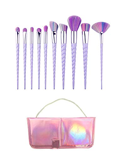 Letuwj Unicorn - Set di 10 pennelli da trucco con custodia