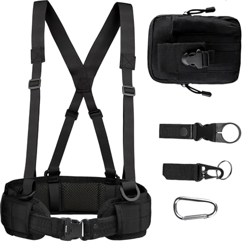Ceinture tactique de tir et chasse noire avec pochette Molle de combat