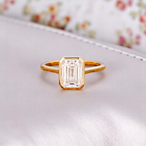 Vintage 2CT/3CT Emerald Cut Moissanite Engagement Ring for Women, Bezel Set Wedding Anniversary Promise Ring in 10K/14K/18K Gold, Timeless Proposal Jewelry Gift for Her2