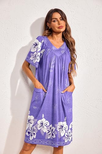 Image of Ekouaer Womens House Dress Floral Print Nightgown with Pockets Mumu Dress