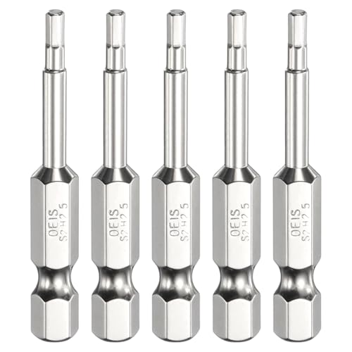 sourcing map 5pcs H2.5 Hex Head Screwdriver Bit 2.5mm Metric Flat Tip 1/4 Hex Shank 50mm (2) Long Magnetic Hexagonal Screw Drill Bit Wrench Chrome Plated Power Driver Socket