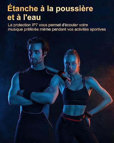 jesebang ecouteurs bluetooth sans fil sport, 2023 Écouteur bluetooth 5.3 hifi stéréo avec enc mic, oreillette running ip7 Étanche, 40h casque bluetooth Écran led, noir