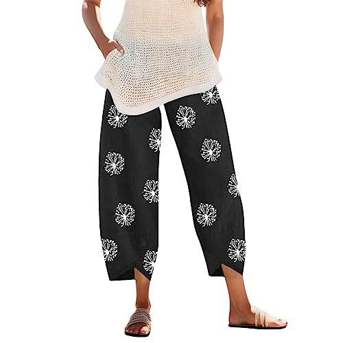 Pantalon large femmes imprimé fleurs taille élastique confortable chic