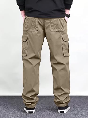 Image of Vogaan Casual Solid Men's Loose Fit Drawstring Cargo Pants with Multiple Pockets | Cotton Cargos for Men