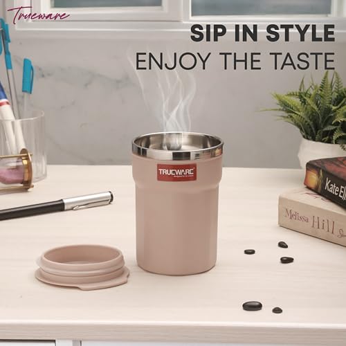 Image of Trueware ACE 275 ML Inner Steel Outer Plastic Insulated Coffee Cup /Mug /Tumbler Set of 2 for Hot and Cold Drinks, BPA-Free, Food Grade - Ideal for Car, Home, Office, Travelling (Pink)