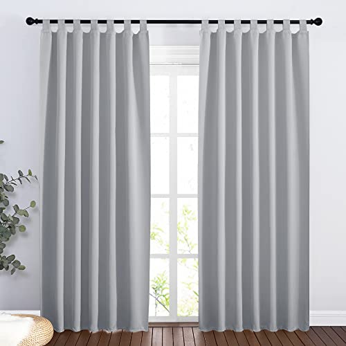 PONY DANCE Rideaux de Fenêtre - Rideau Occultant Double Thermiques à Pattes Draperie de Tissu Solid Polyester pour Maison Chambre, Gris Argent, L140 x H200...