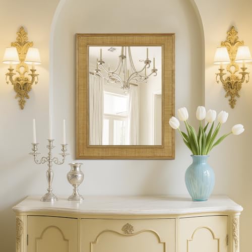 WallBeyond Rattan Wall Mirror Rectangle, 22 X 28 inch Rattan Mirror with Wooden Framed for Wall Decor Bathroom, Living Room, Entryway, Farmhouse, Bedroom - Image 3