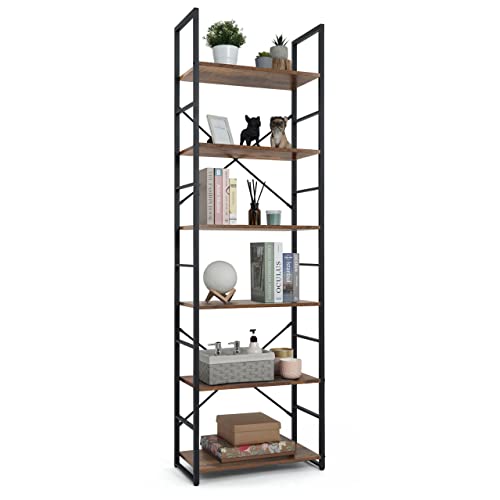 CAPHAUS 6 Tier Bookshelf, 24 Inch Width Free Standing Shelf, Bookcase Shelf Storage Organizer, Industrial Book Shelves for Home Office, Living Room, Kitchen, Rustic Oak Vintage Shelves & Metal Frame