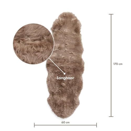 Nordic Sheep Lammfell Teppich 170x60 cm | Lammfell Echt kann auf dem Sofa oder Bett verwendet Werden, ist Gross Atmungsaktiv & Wärmeregulierend | Farbe: Hellbraun