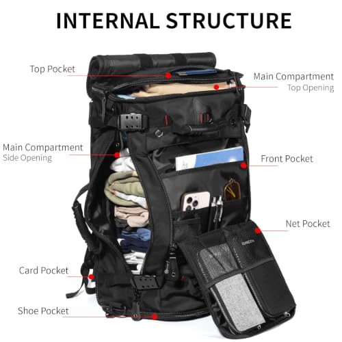 Image of YOUMIAN Large Capacity For Travel Hiking Sports Carry On Backpack Durable Convertible Duffle Bag Laptop airplane (black, 45L-DualMainOpening)