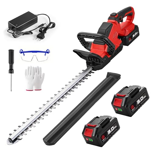 ONEVAN Taille-haie électrique sans fil avec tête rotative à 180°, lame SK5 de 52 cm, coupe des branches de 16 mm, taille-haie électrique, avec 2 batteries...