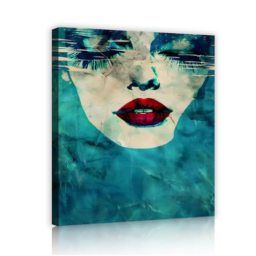 抽象的なオーシャンキャンバスウォールアートターコイズ大理石のテクスチャ写真アートワークプリント寝室の家の装飾のための女性の顔の壁画30x40cmインナーフレーム