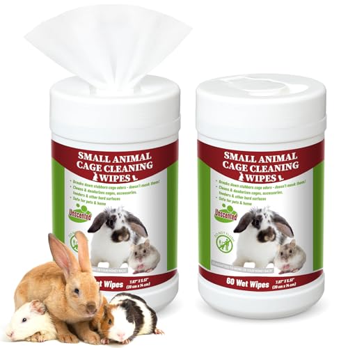 Yeyeplum 2 Pack Small Animal Cage Wipes 120 Count Small Animal Cage Clean up Wipes Removes Stubborn Caked-on Hamster Cage Cleaner for Pet Bunny Supplies Cleaning Deodorizing