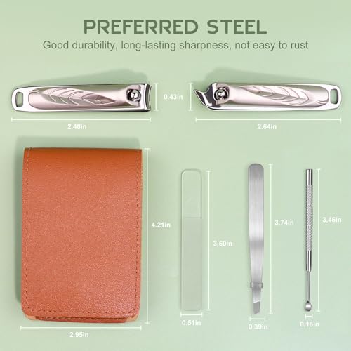 Manicure Pedicure Sets, Subay 5Pcs Nail Clippers Set for Men, Heavy Duty Stainless Steel Nail Clippers, Nail Clippers Kit with Leather Case Gift for Men & Women - Image 4